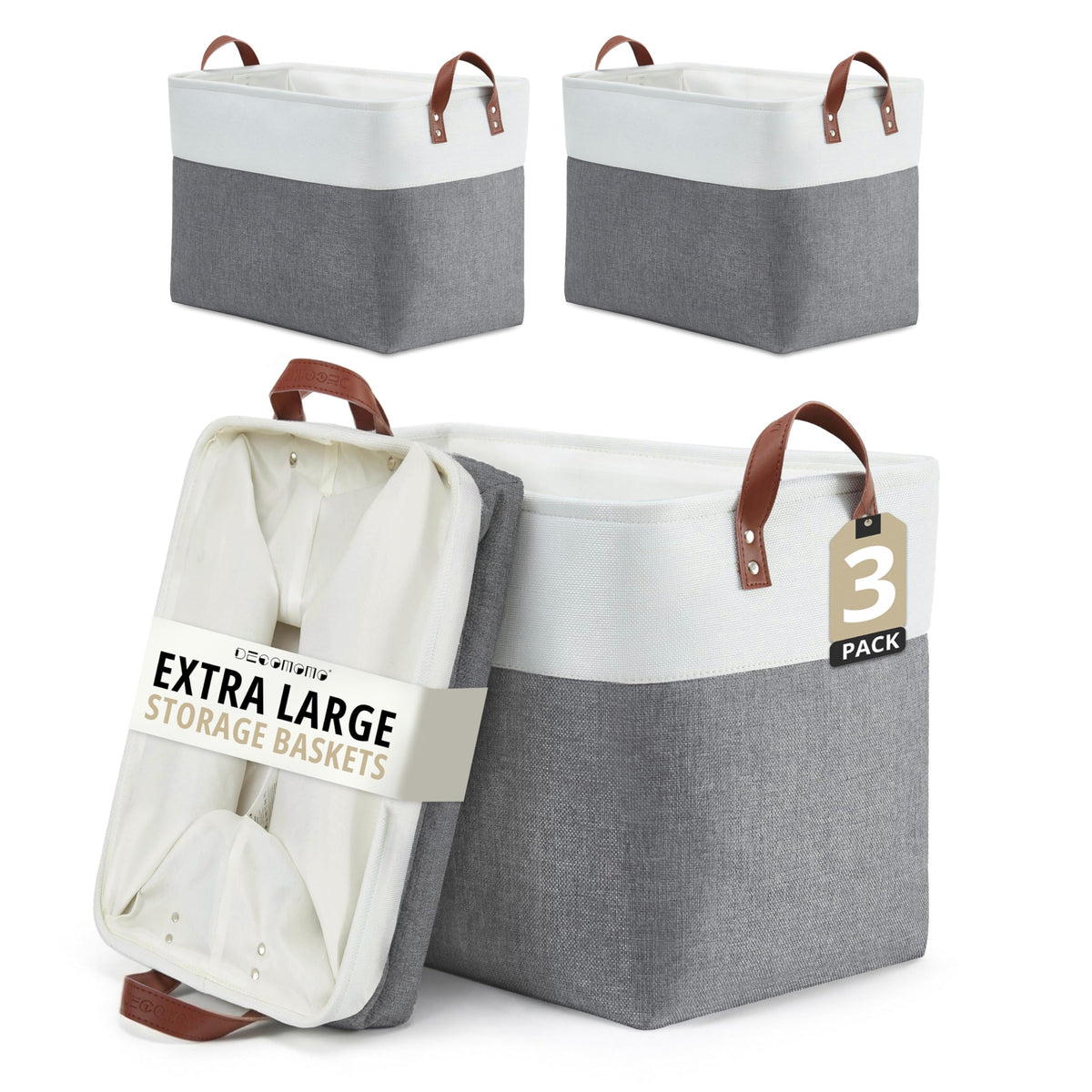 DECOMOMO Fabric Storage Bins, Extra Large Storage Baskets with Handles