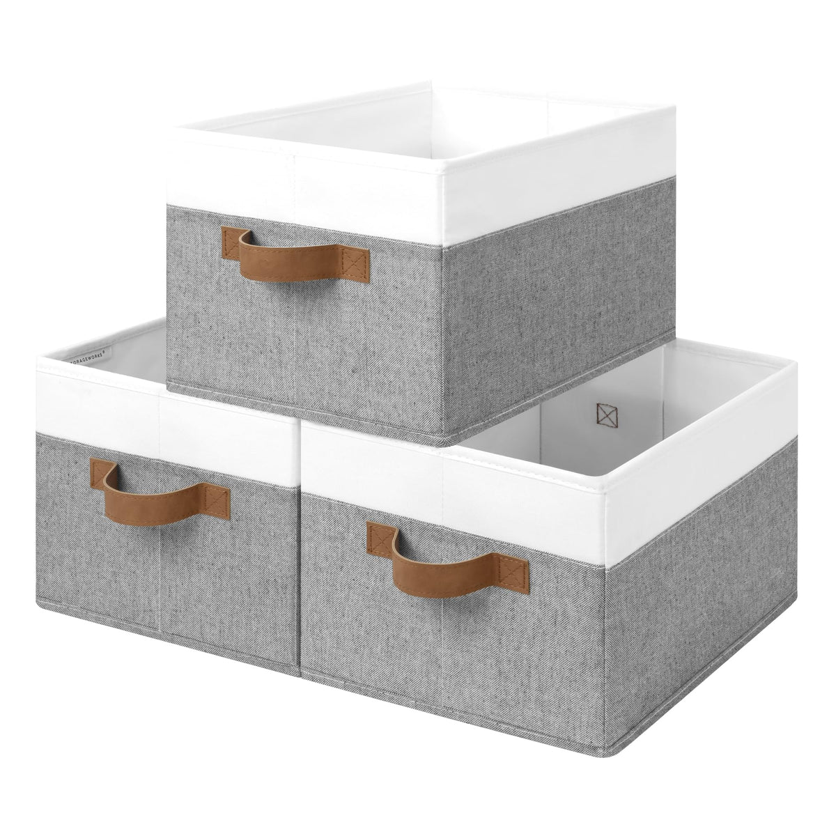 StorageWorks Shelf Organizer Bins, Beige Stripes, 3-Pack, Large