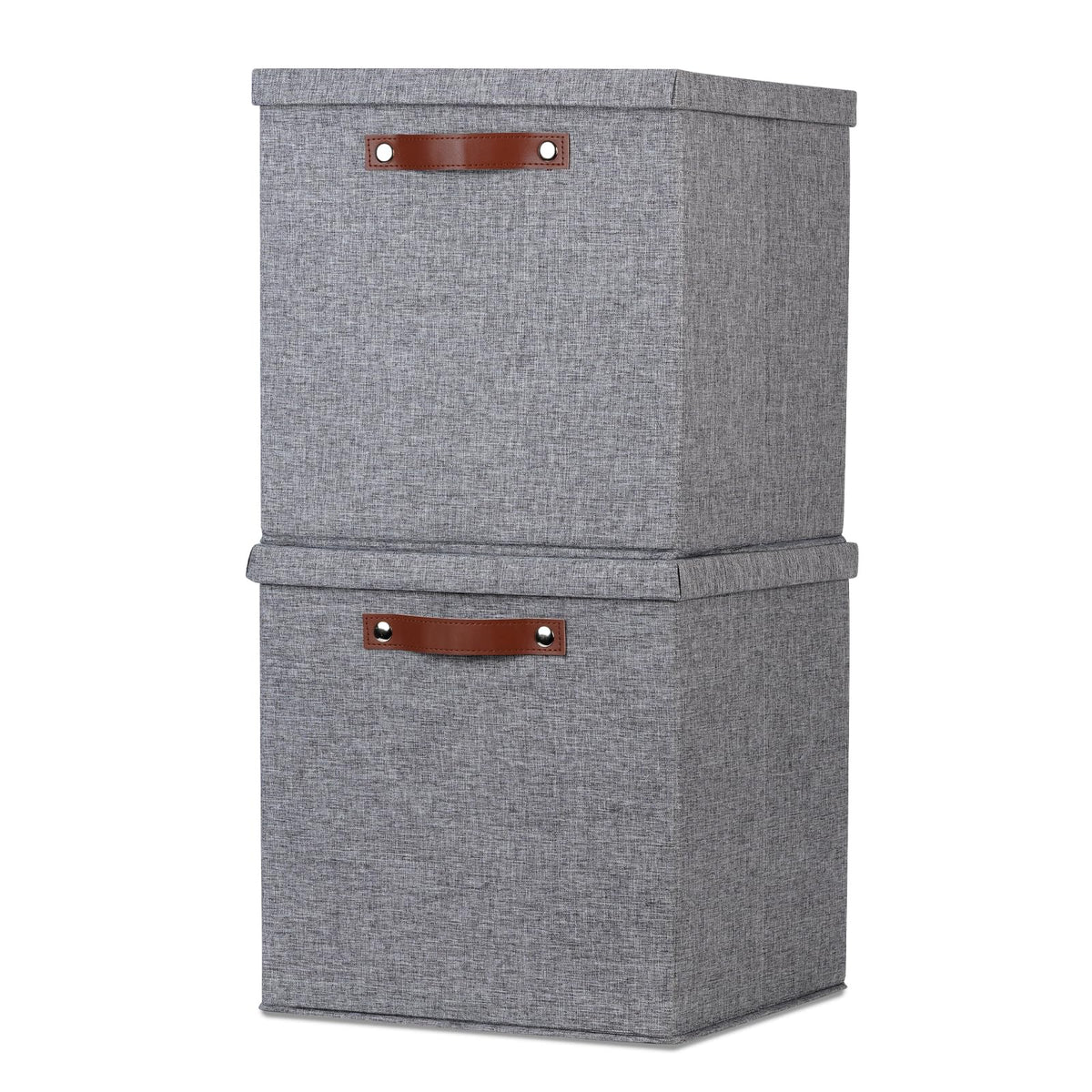 Temary Foldable Storage Bins with Lids, [2-Pack] Large Storage Baskets with Lid, Fabric Storage Bin for Organizing Home (White & Khaki, 15x11x9.5inch)