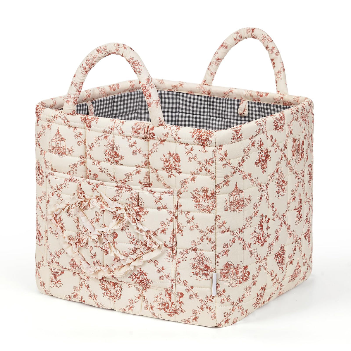 Floral Fabric Storage Basket Car Interior Storage Basket Underwear Sundries Laundry Baskets Supplies Home Organizer Bag (Red plaid)