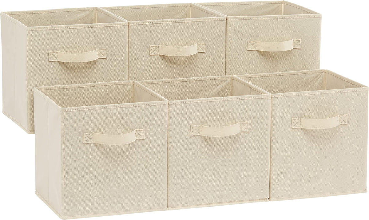 Amazon Basics Collapsible Fabric Storage Bins Organizer with Handles, Sturdy, Foldable, 10.5" x 10.5" x 11", Black, 6-Pack