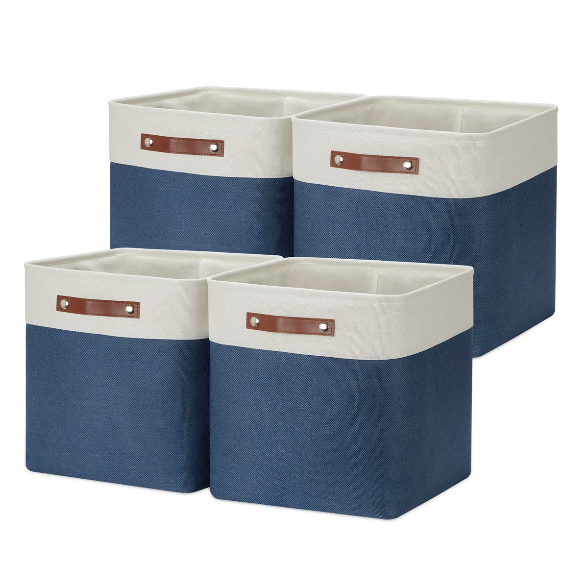 DULLEMELO Fabric Storage Bins for Laundry, Home, Foldable Storage Baskets for Shelves, Toys, Collapsible Storage Bins for Office, Closet,Bedroom(White&Khaki,L-15"x11"x9.5",4-Pack)