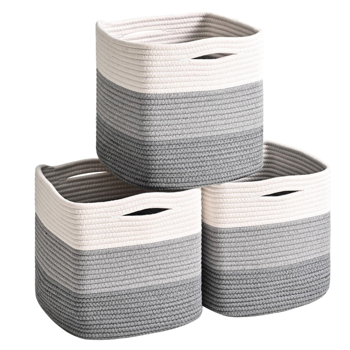 ICERZCZ 11 Inch Cube Storage Bins, Woven Baskets, Mixed Brown, Pack of 3
