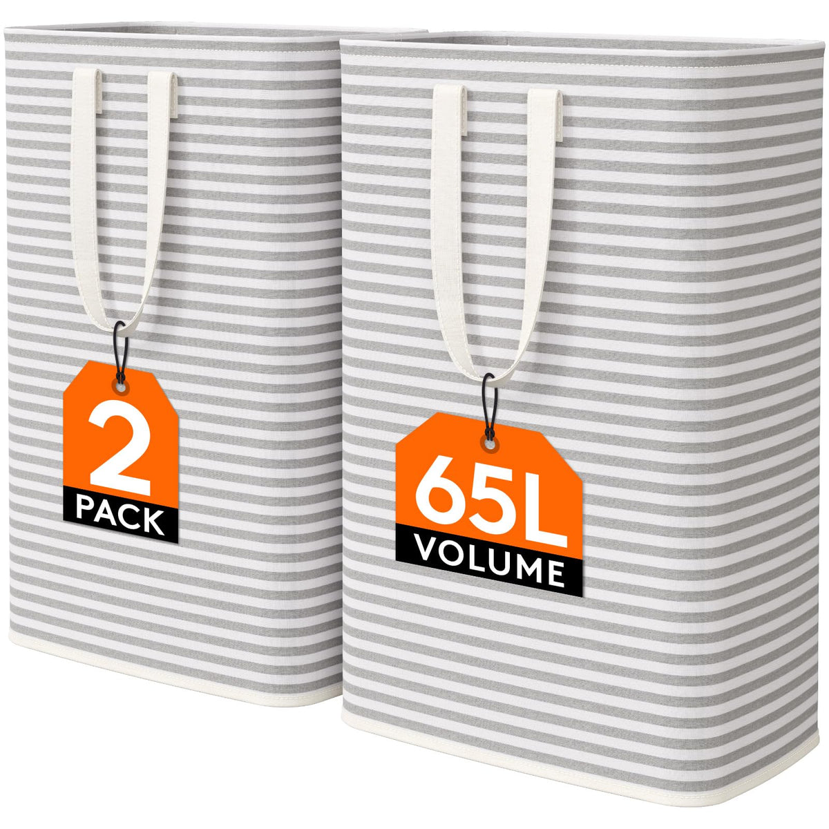 Lifewit 80L Large Laundry Baskets, 2 Pack, Reinforced Handles, Grey