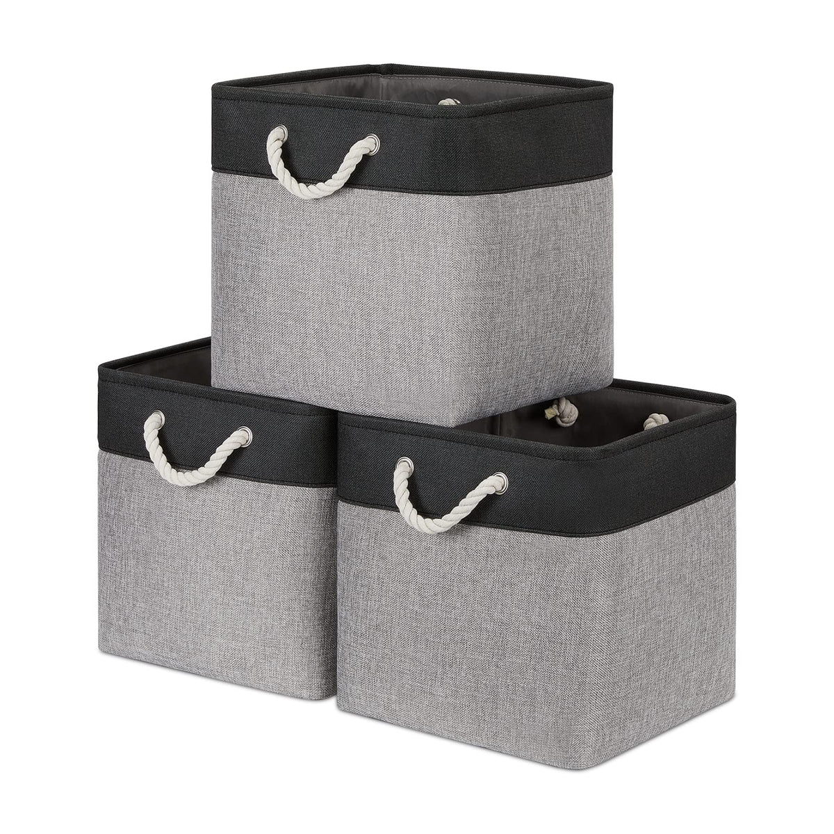 Bidtakay Baskets Set of 3 Storage Baskets for Organizing Large Fabric Storage Bins for Shelves Decorative Canvas Bins Collapsible Empty Baskets for Closet,Nursery,Clothes,Toys,Shoes(White&Grey)