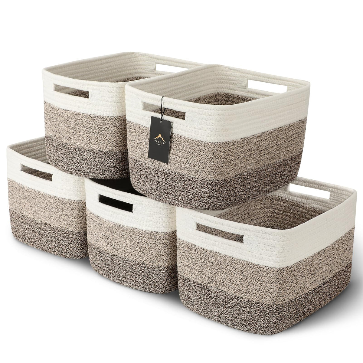 5 Pack Storage Baskets for Organizing, 13.7"×9.8"×7.8 ", natural