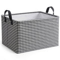 Hushee Khaki Gingham Basket Checkered Storage Collapsible Bin with Handles