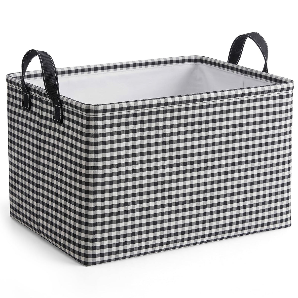 Hushee Khaki Gingham Basket Checkered Storage Collapsible Bin with Handles