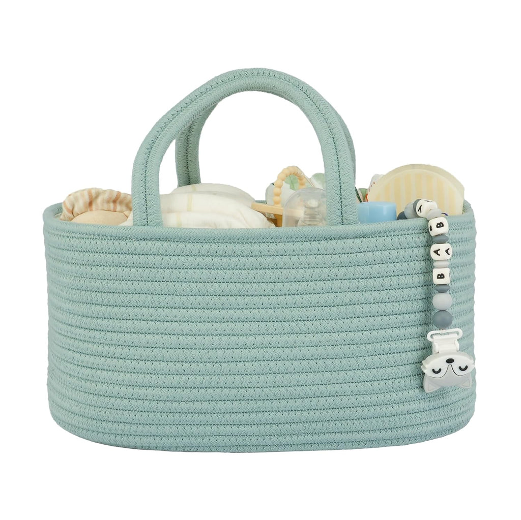 XUANGUO Cotton Rope Baby Diaper Caddy Organizer Basket Light Green