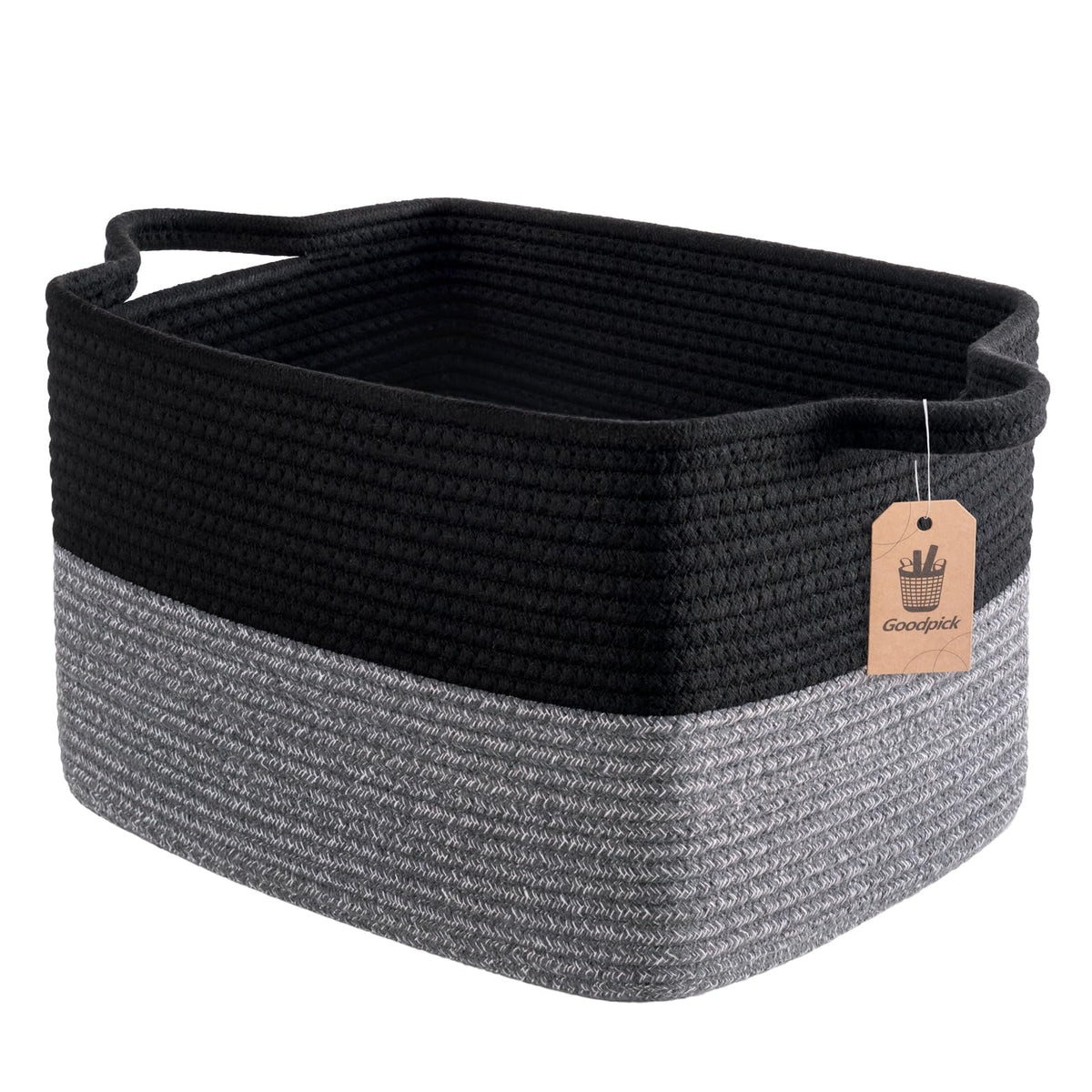 Goodpick Woven Storage Basket for Shelves, 13" x 10" x 9", Black Jute