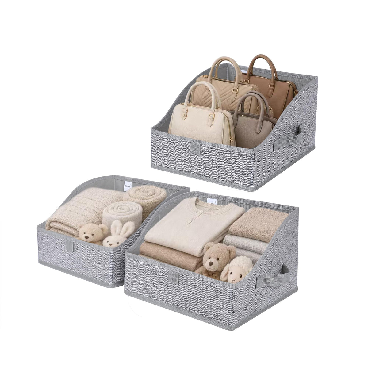 WUIKE Trapezoid Closet Storage Bins, Herringbone Gray, Extra Large, 3-Pack