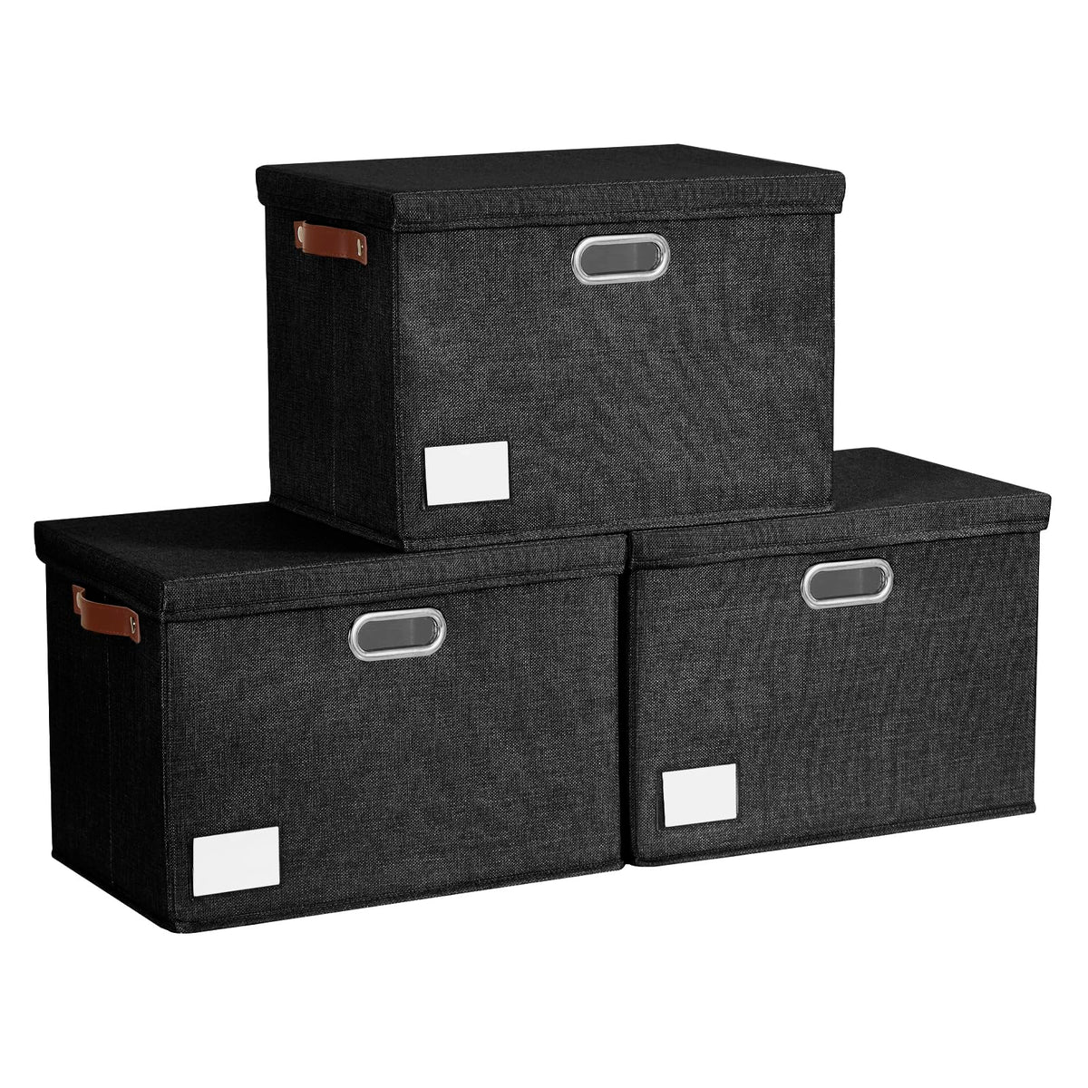 17" Large Fabric Storage Box with Lids, 3-Pack, Gray
