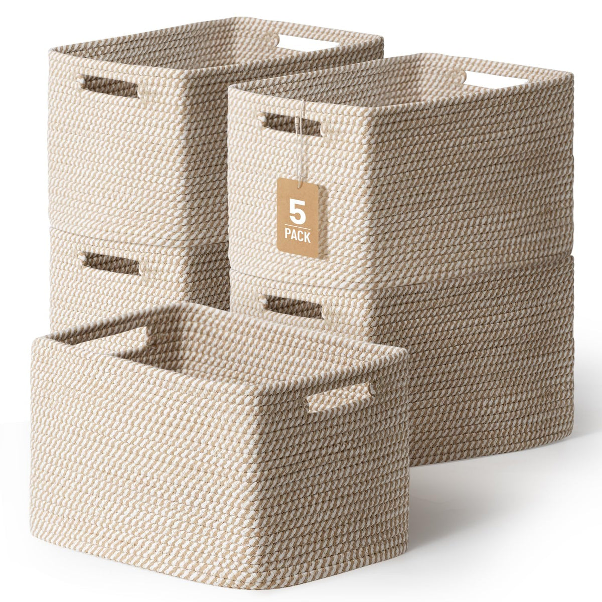 5 Pack Woven Storage Baskets, Decorative Storage Bins for Organizing