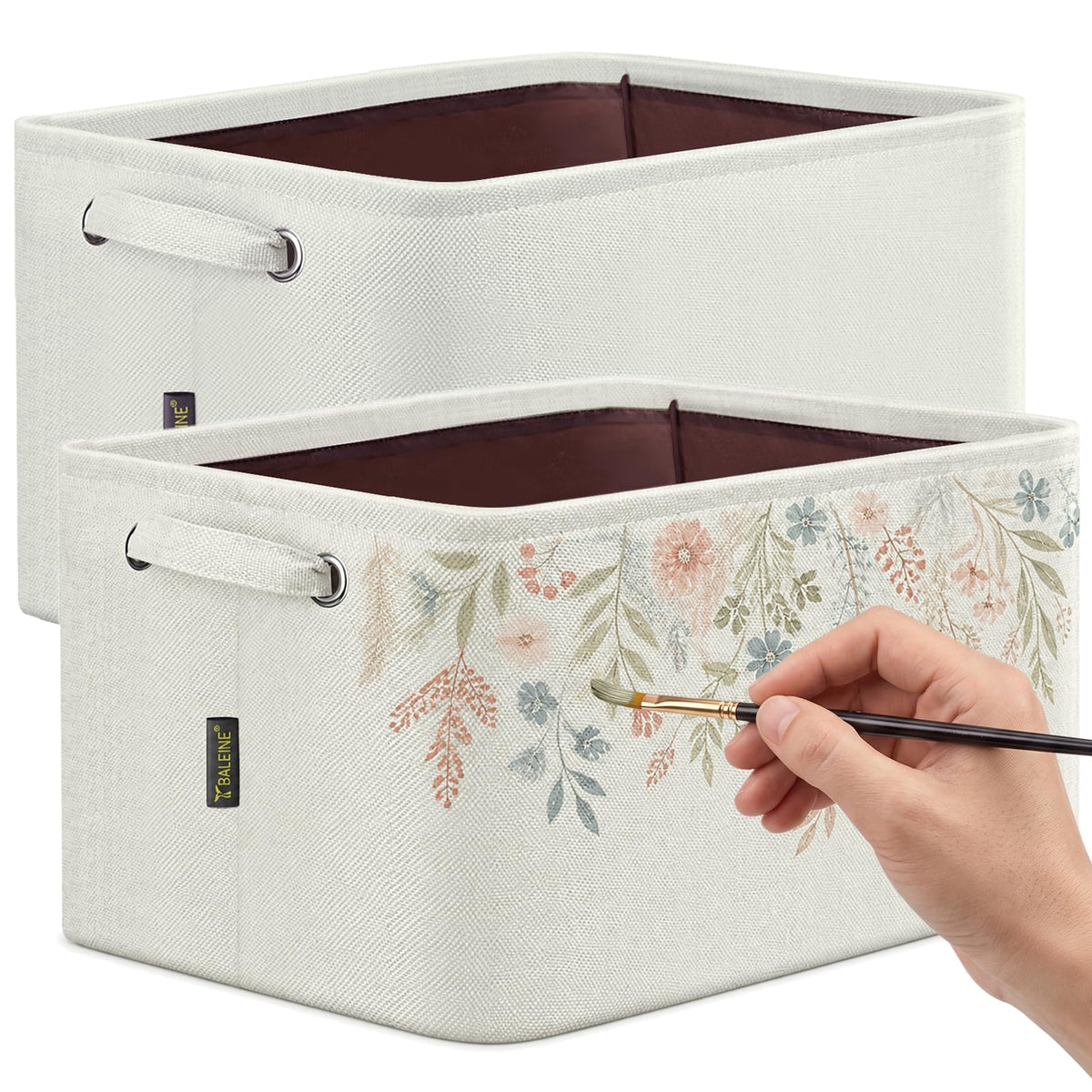 BALEINE 3 Pack Fabric Closet Storage Bins for Shelves, Linen Closet Organizers and Storage, Decorative Baskets for Organizing, Shelf, Clothes, Home, Office (Grey, 15"x11"x9.5")
