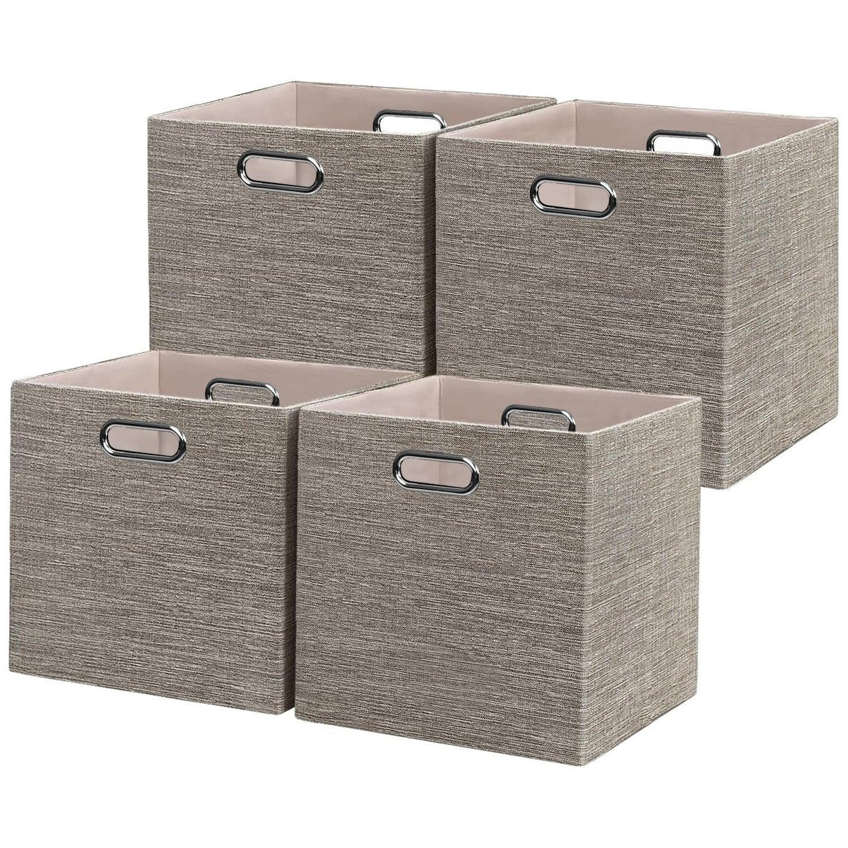 Posprica 3X Thicker Fabric Storage Cubes 13 inch Collapsible Storage Bins for Organization, Cubby Storage Baskets for Organizing Shelf Cabinet Bookcase Boxes, Set of 4, Coffee