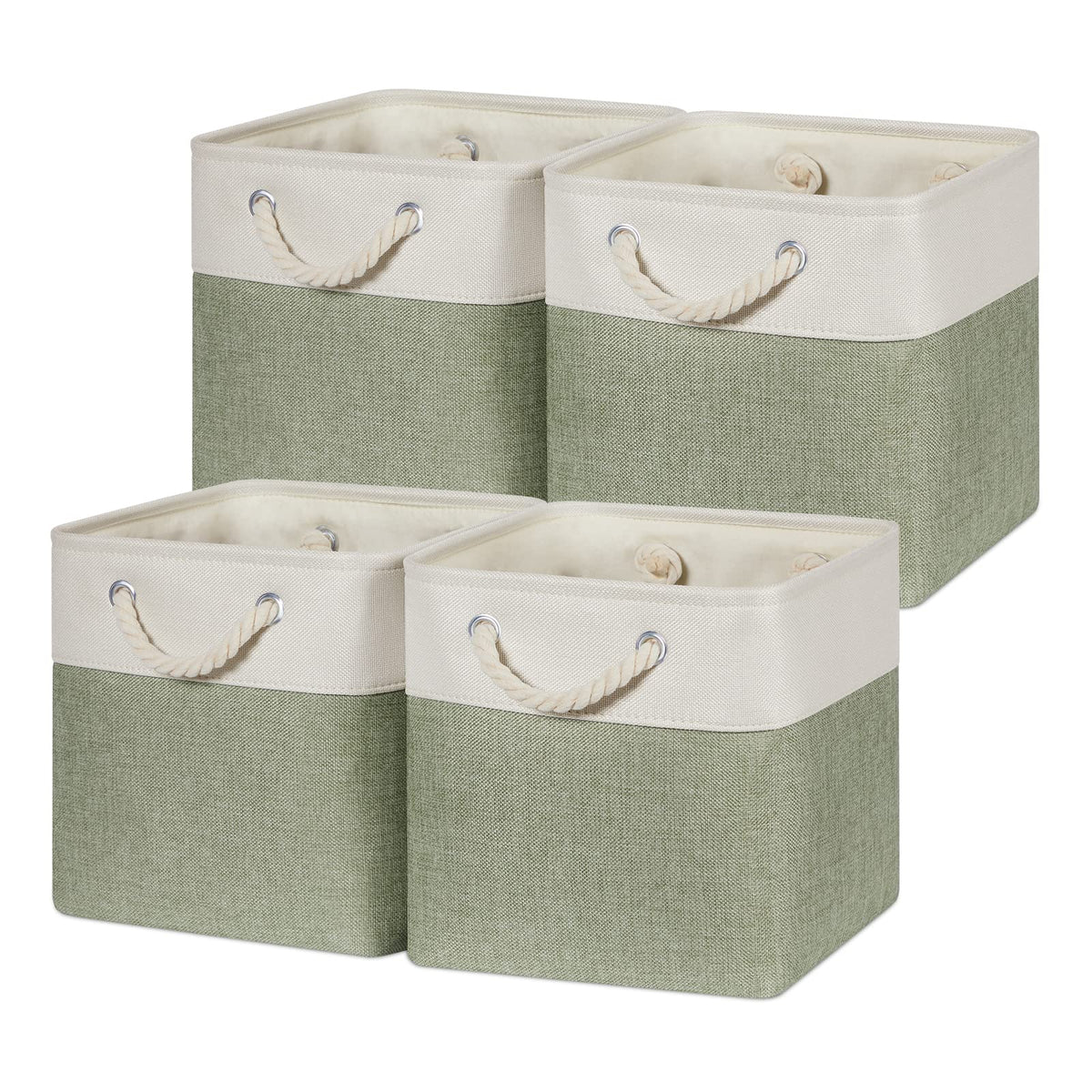 Temary Cube Storage Baskets for Shelves 12 Inch Storage Cubes 4pack Fabric Storage Baskets for Organizing Clothes, Closet Basket with Rope Handles for Home (White&Green)