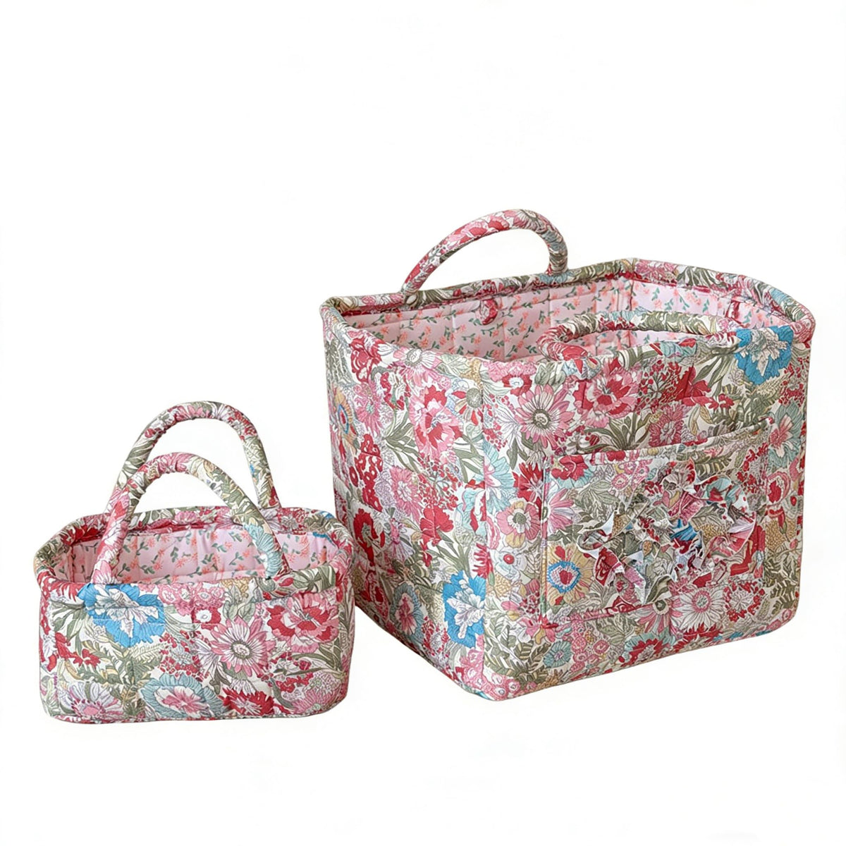 Fabric Storage Basket 2 Pack,Large and Mini Boho Laundry Nursery Hamper Portable Folding Organizer for Car Bedroom (Blue Vine)