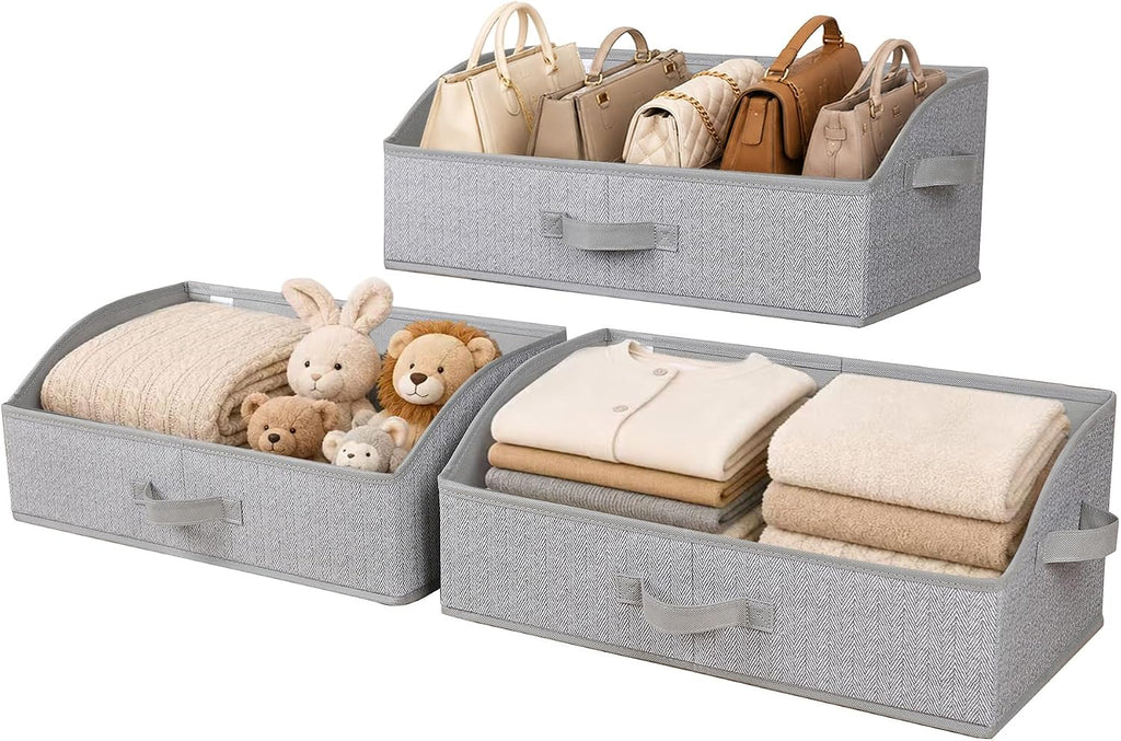 WUIKE Trapezoid Closet Storage Bins, Herringbone Gray, Extra Large, 3-Pack