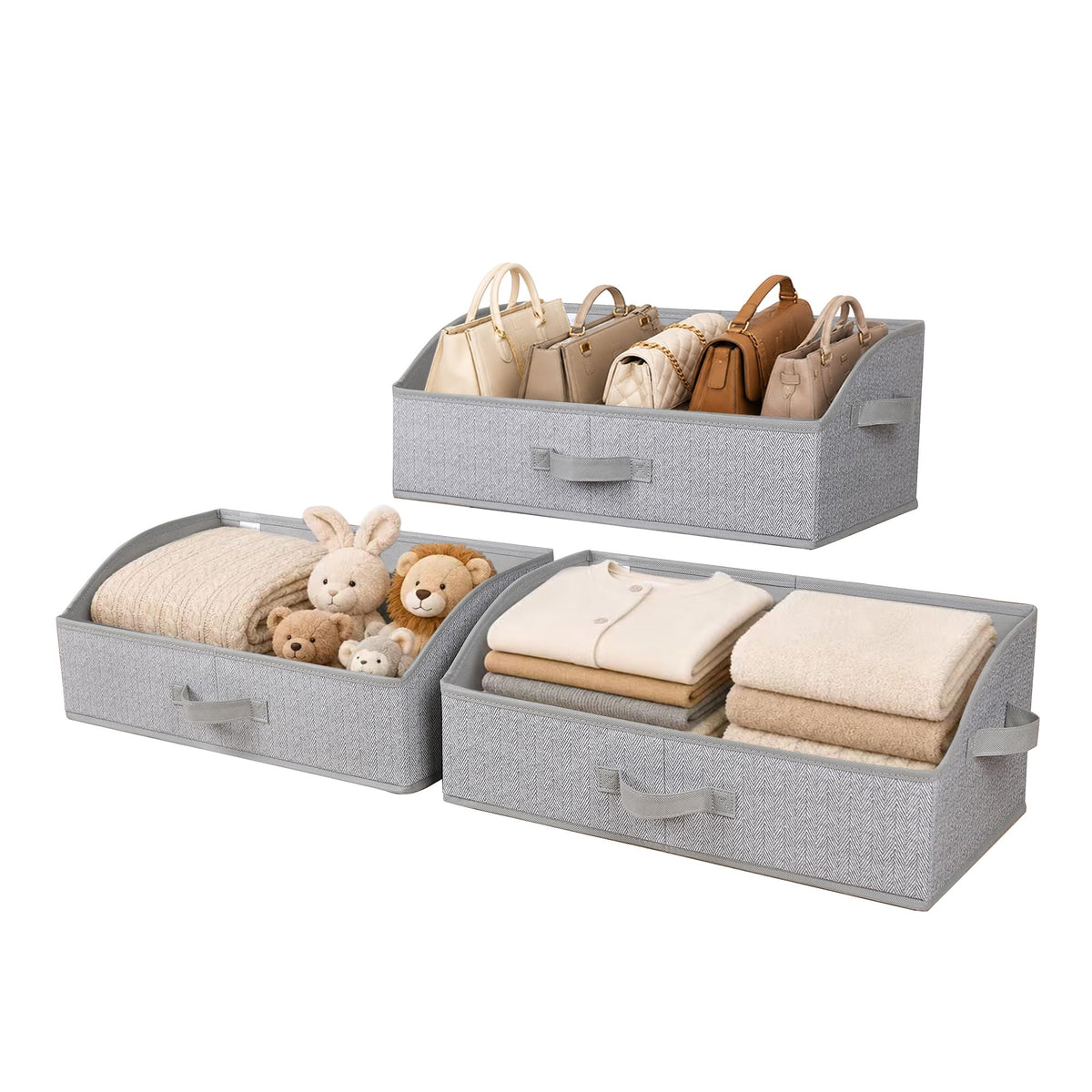 WUIKE Trapezoid Closet Storage Bins, Herringbone Gray, Extra Large, 3-Pack