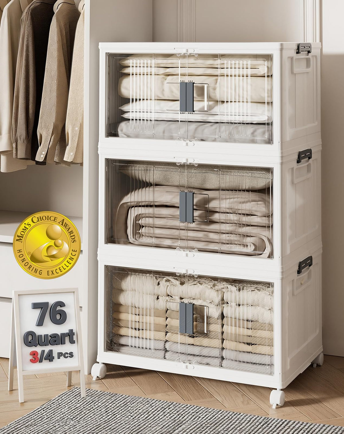 OlarHike 144QT Storage Bins with Lids for Closets, Office, Dorm, 3 Pack