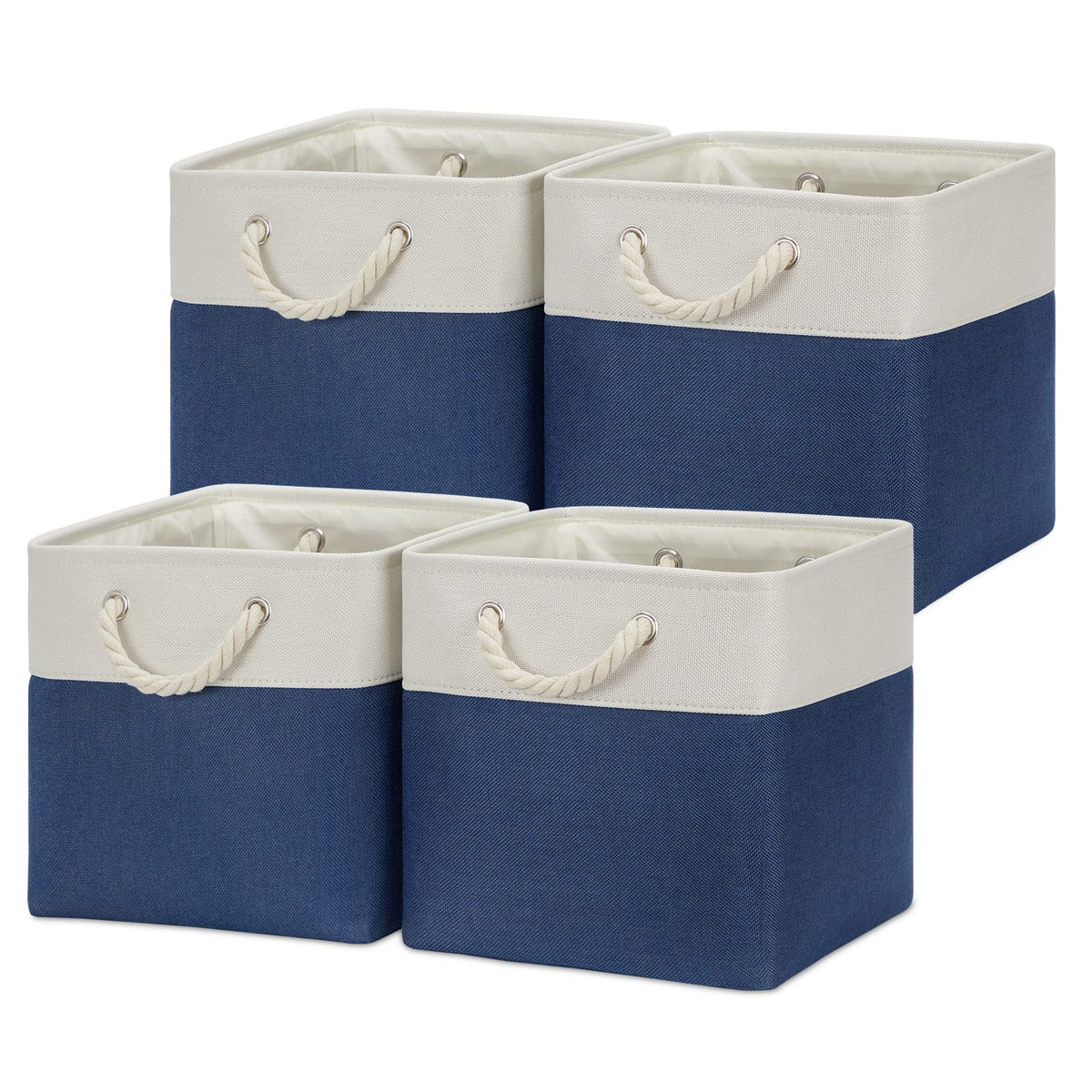 Temary Cube Storage Baskets for Shelves 12 Inch Storage Cubes 4pack Fabric Storage Baskets for Organizing Clothes, Closet Basket with Rope Handles for Home (White&Green)