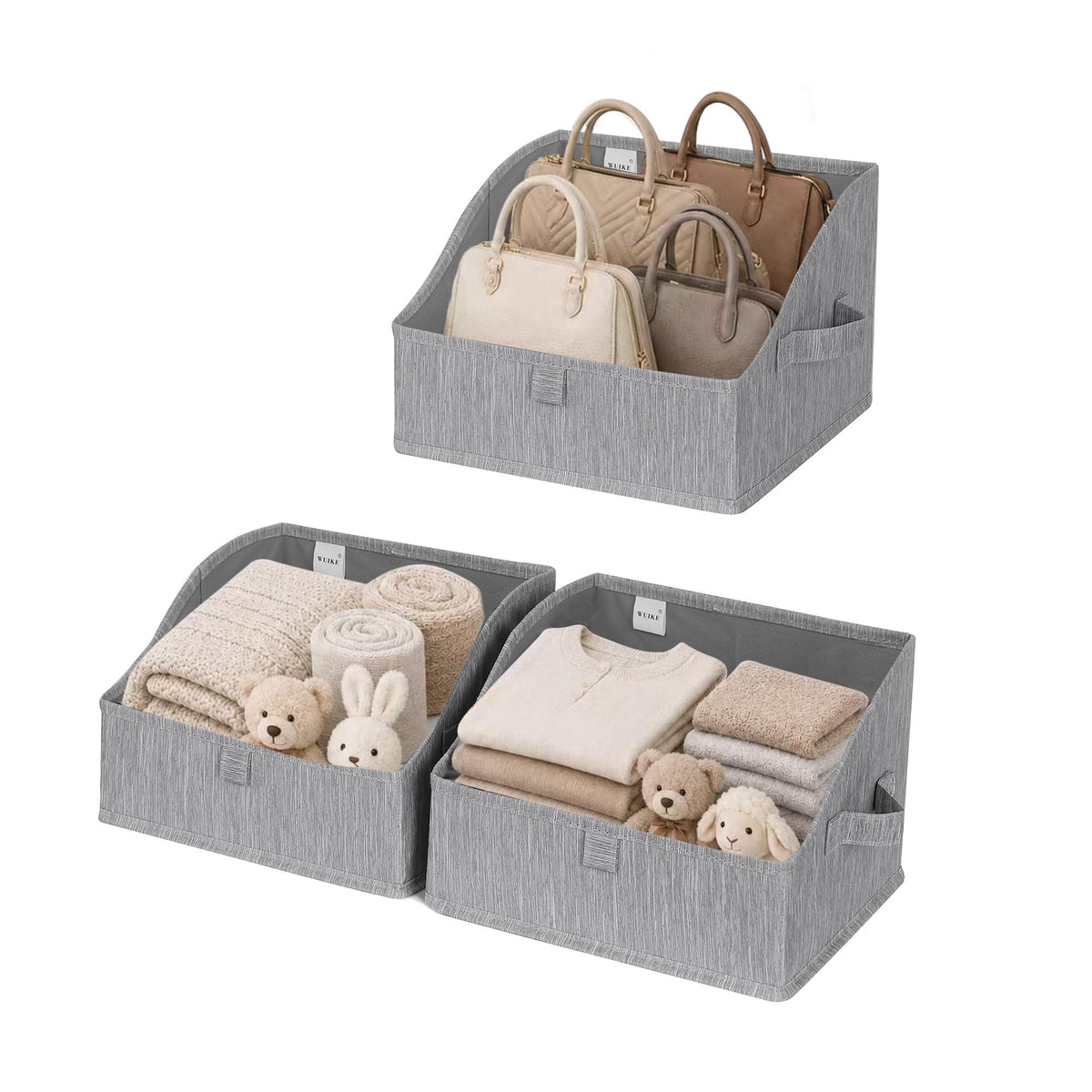 WUIKE Trapezoid Closet Storage Bins, Herringbone Gray, Extra Large, 3-Pack