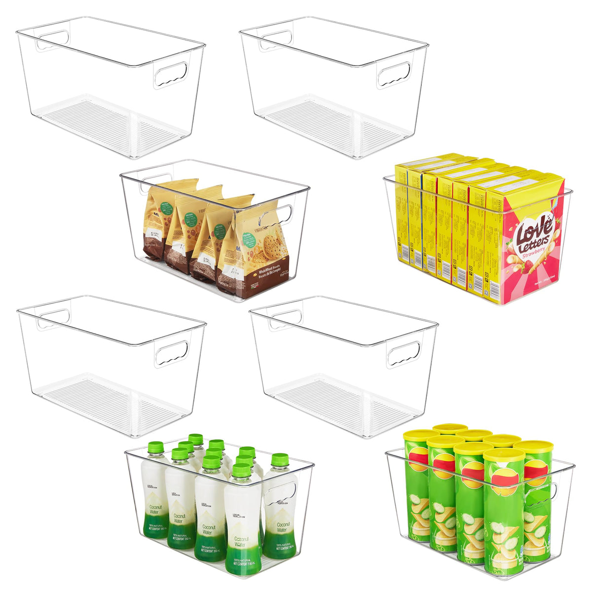 YIHONG 6 Pack Clear Storage Bins, Pantry Organizer Bins with Handle, Large