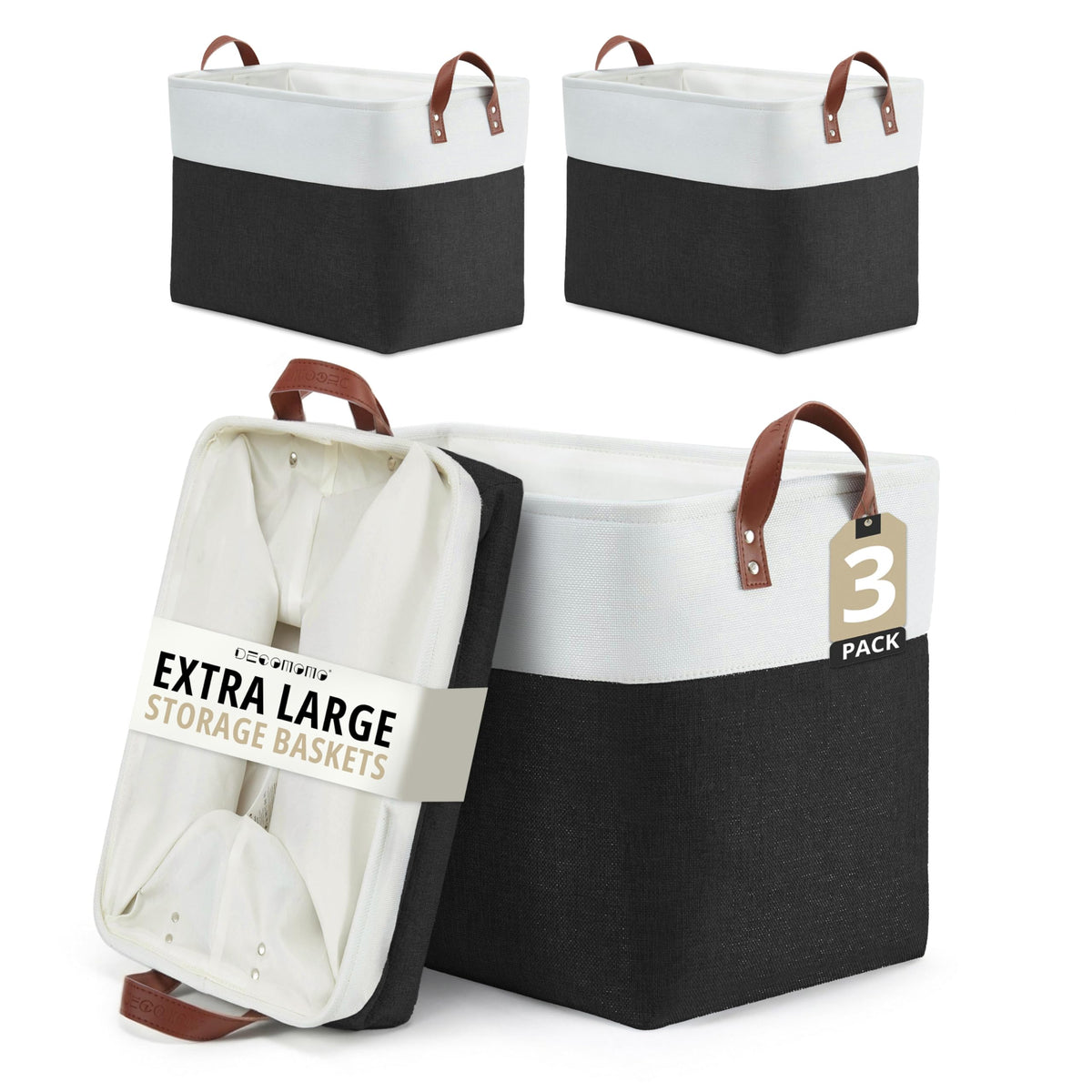 DECOMOMO Fabric Storage Bins, Extra Large Storage Baskets with Handles