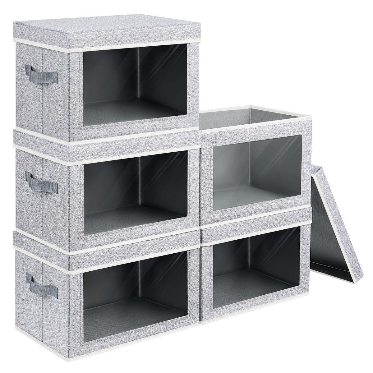 Homsorout Storage Bins with Lids - Fabric Closet Storage Bins with Window, Collapsible Baskets for Shelves 4 Pack, Home Decorative Boxes for Clothes, Closet, Office, Beige