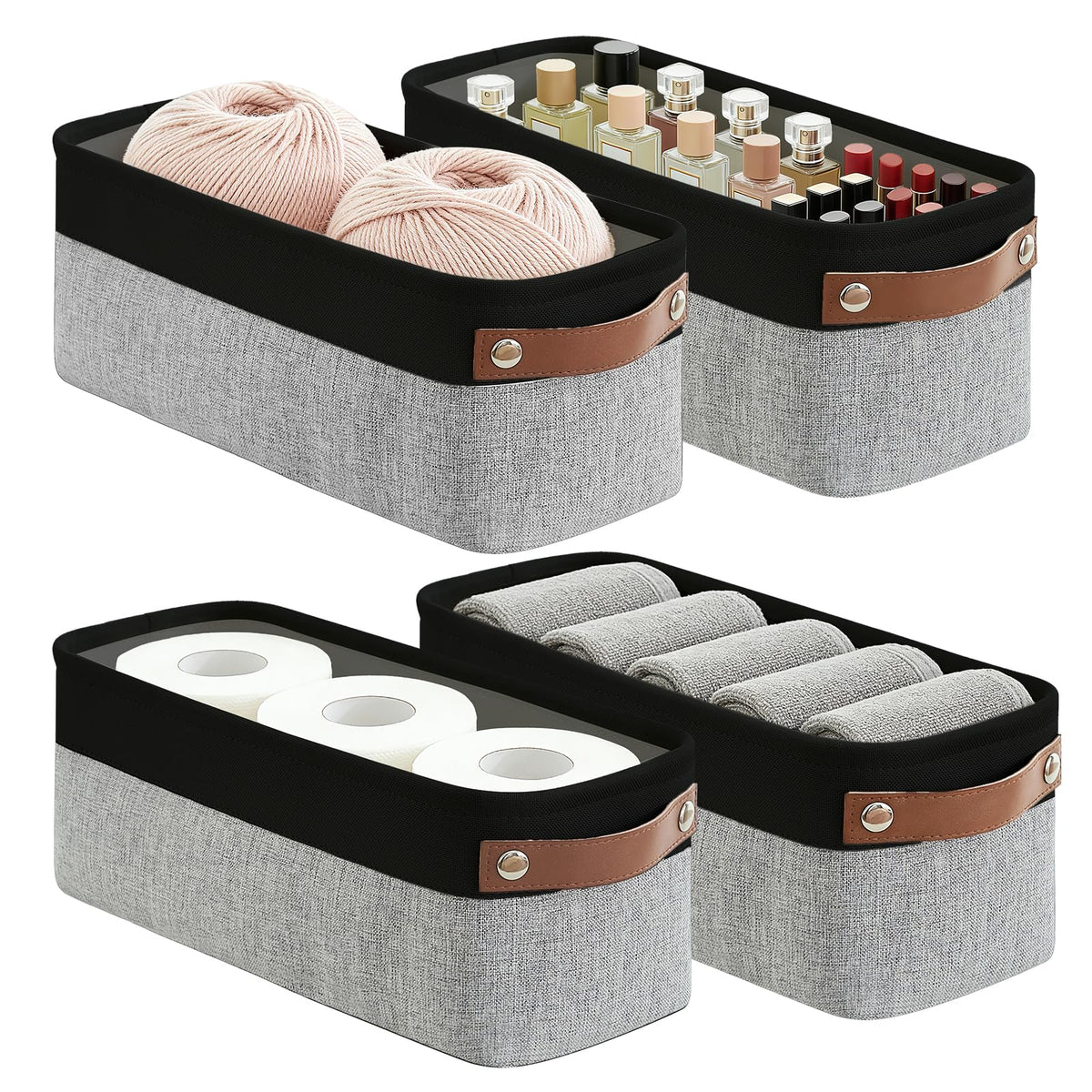 Bagnizer Storage Bins Large Fabric Storage Baskets for Shelves 3 Pack, Decorative Linen Closet Baskets with Handles for Organizing, Shelf, Clothes, Home, Office, 15x11x9.5Inches (Grey&White)