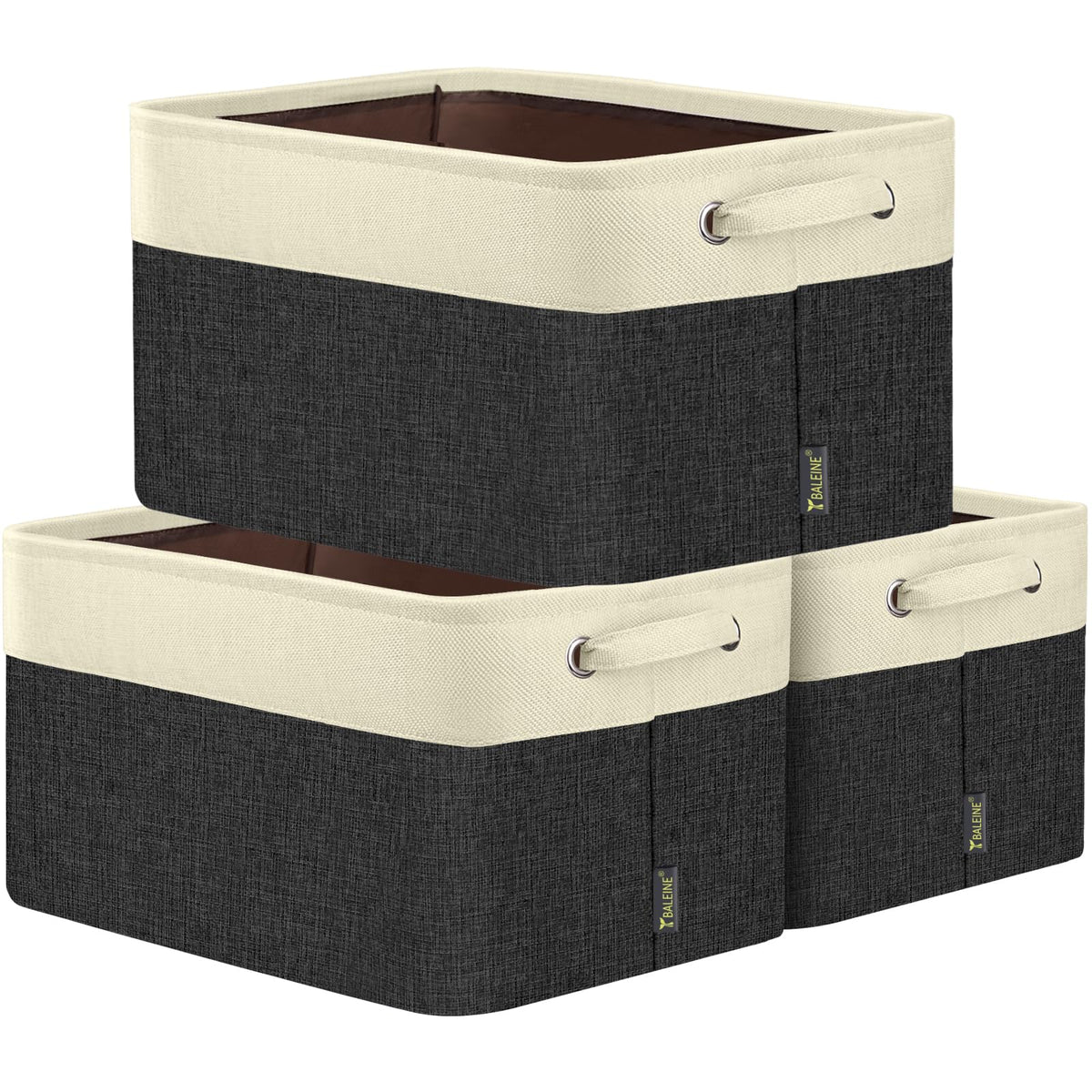 BALEINE 3 Pack Fabric Closet Storage Bins for Shelves, Linen Closet Organizers and Storage, Decorative Baskets for Organizing, Shelf, Clothes, Home, Office (Grey, 15"x11"x9.5")