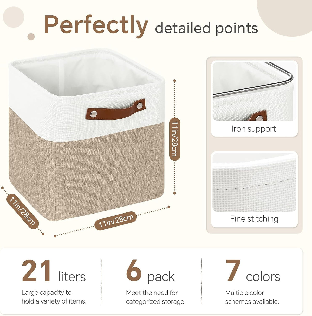 FinishingBo 11 inch Cube Storage Bin 6 Pack, Cube Organizer Bins
