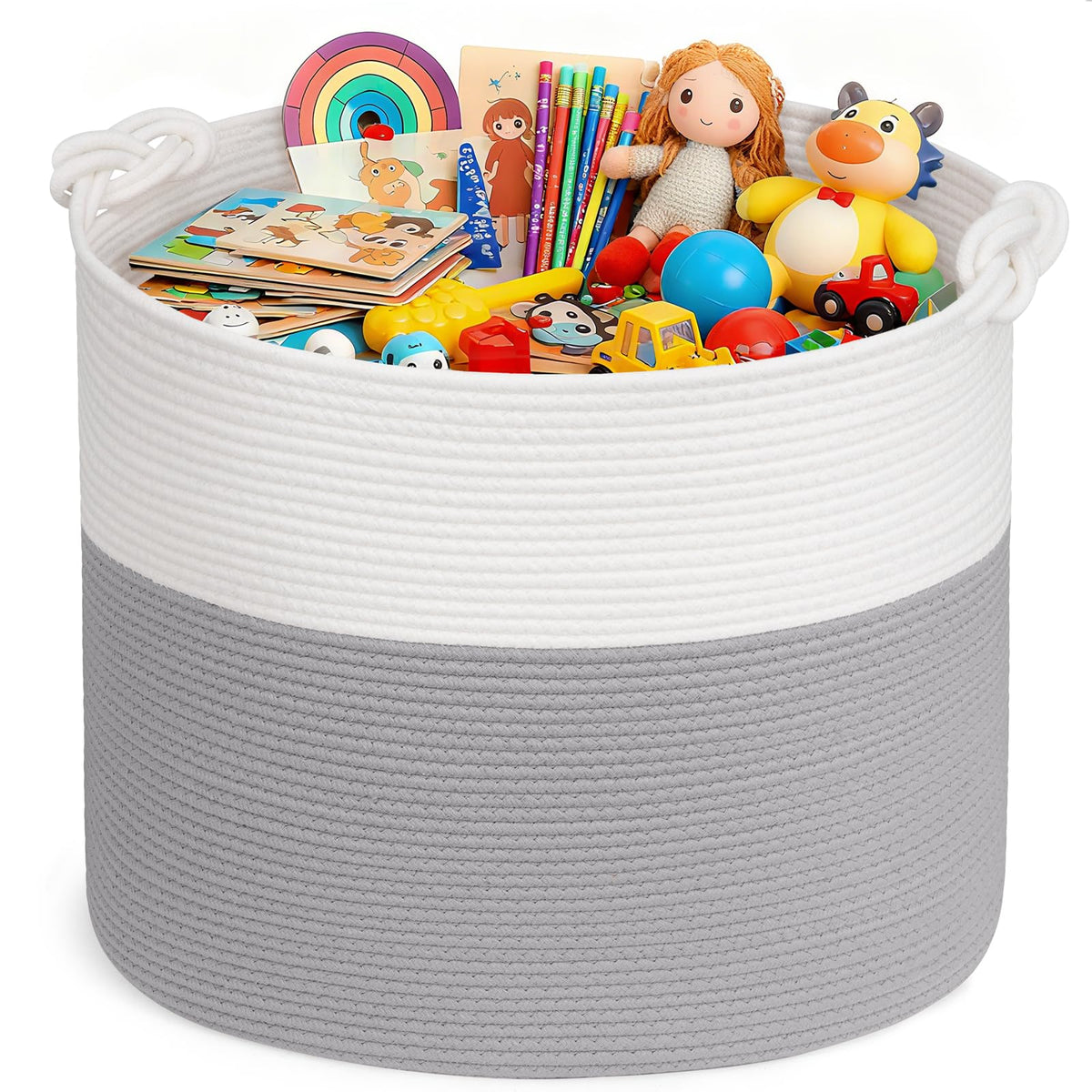 Goodpick Woven Rope Blanket Basket Living Room, 40L, Grey