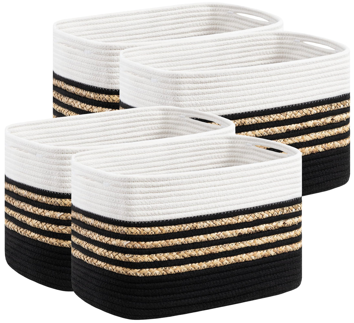 UBBCARE 4 Pack Baskets for Organizing, Woven Storage Baskets for Toys and Towel, Rectangle Cotton Rope Basket with Handles, 14''L x 8''W x9''H, Green