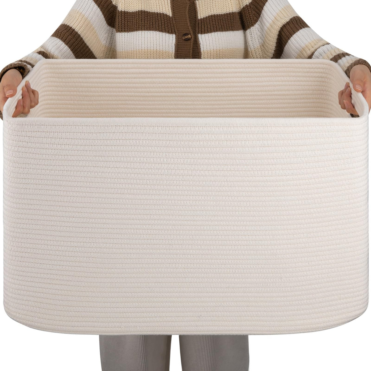 OIAHOMY 75L Large Blanket Basket Woven Cotton Rope Storage Basket Brown