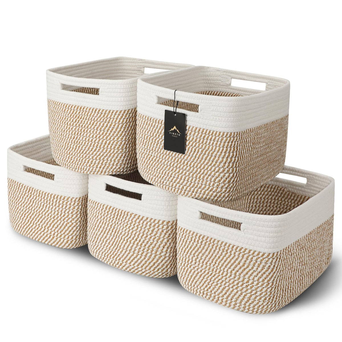 5 Pack Storage Baskets for Organizing, 13.7"×9.8"×7.8 ", natural