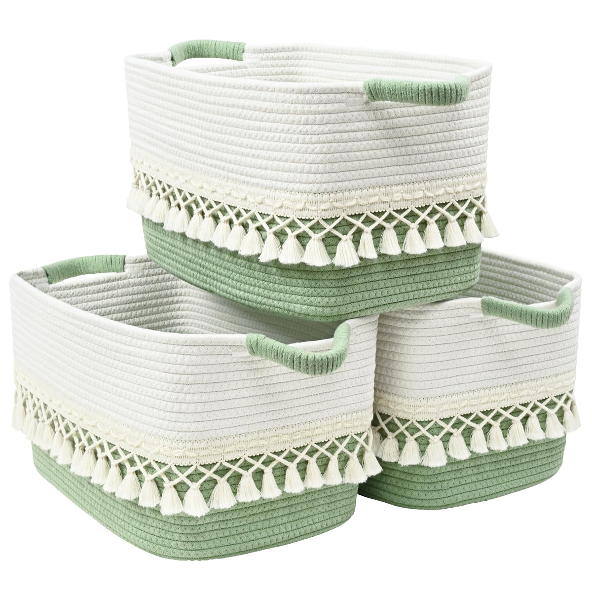 2 Pack Storage Basket for Shelves, Boho Cotton Rope Storage Bins with Heavy Tassel, Shelf Baskets Large Woven Baskets for Organizing, Cube Organizer Bins, Baby Laundry Basket for Clothes, Toys, Pets