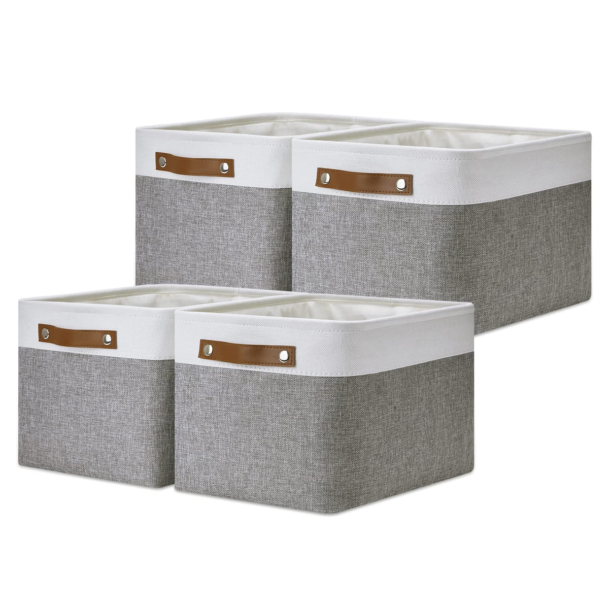 DULLEMELO Fabric Storage Bins for Laundry, Home, Foldable Storage Baskets for Shelves, Toys, Collapsible Storage Bins for Office, Closet,Bedroom(White&Khaki,L-15"x11"x9.5",4-Pack)