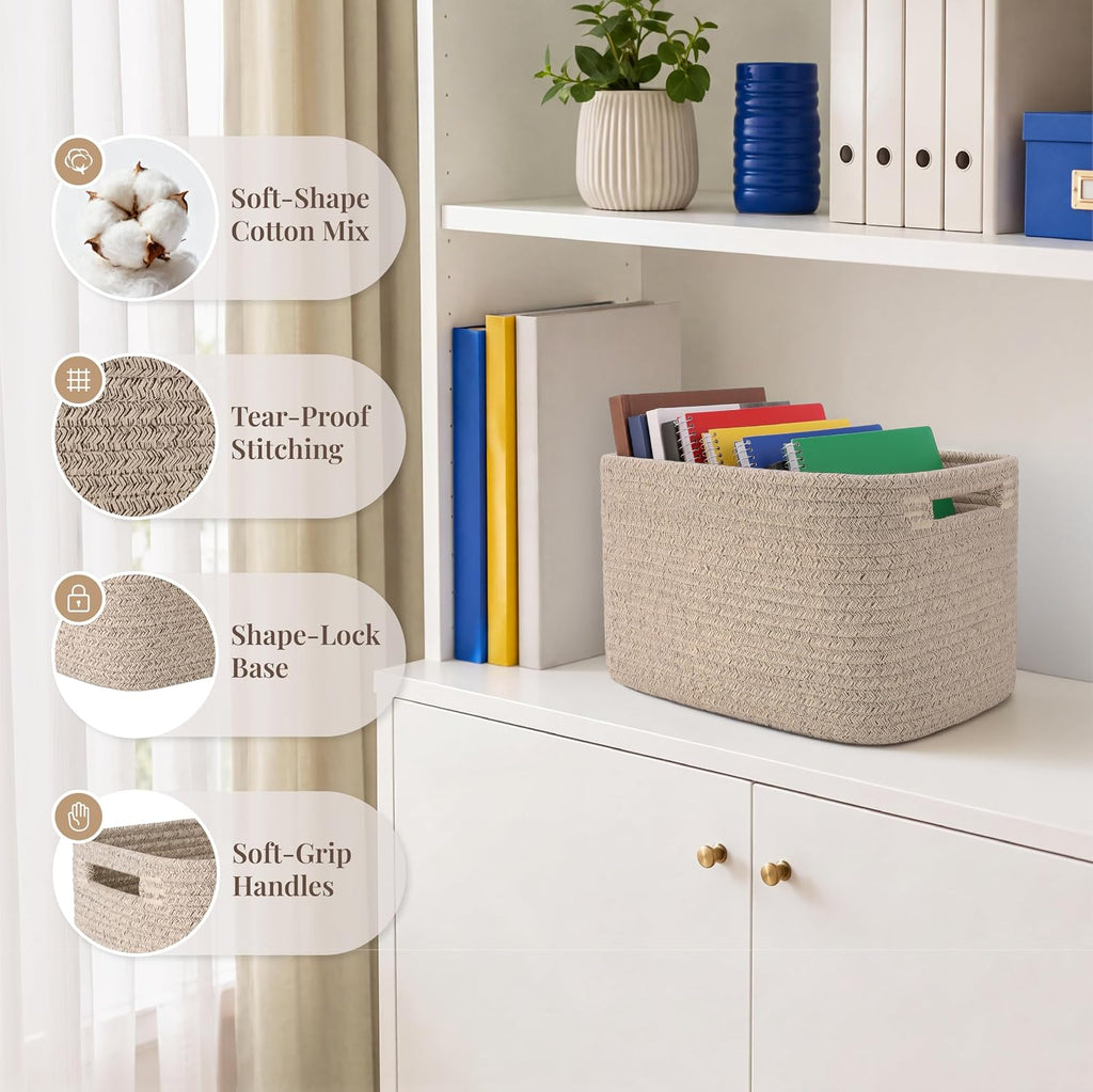 5 Pack Storage Baskets for Organizing, 13.7"×9.8"×7.8 ", natural