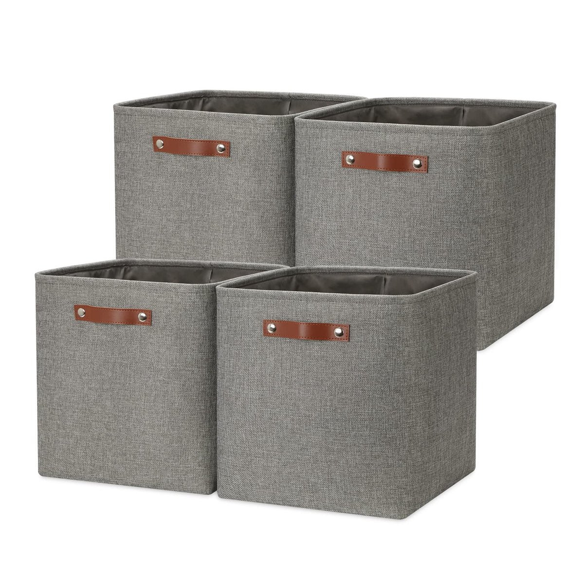 DULLEMELO Fabric Storage Bins for Laundry, Home, Foldable Storage Baskets for Shelves, Toys, Collapsible Storage Bins for Office, Closet,Bedroom(White&Khaki,L-15"x11"x9.5",4-Pack)