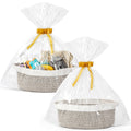2 Pack Small Woven Basket with Gift Bags and Ribbons, Empty Decorative Gift Chest Box, Cute Baby Gift Basket for Nursery, Cotton Rope Room Shelf Storage Basket with Handles, All 12"x 8"x 5",White