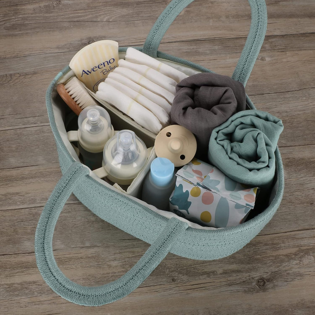 XUANGUO Cotton Rope Baby Diaper Caddy Organizer Basket Light Green