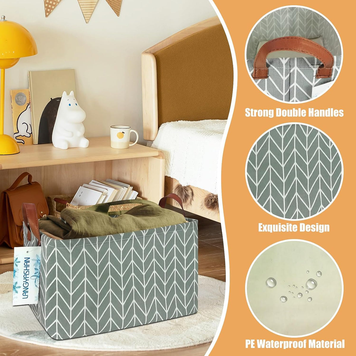 Rectangular Collapsible Grey Point Storage Basket Nursery Organizer