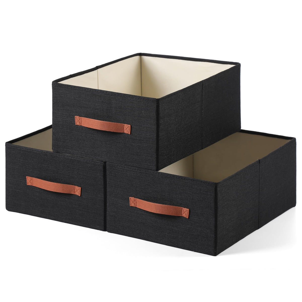 Linen Folding Storage Bins, 3 Pack Large Storage Baskets, Washable, Clothing Storage Bins with Handle, Closet Organizer for Storage Sweater,Sheets(dark grey, 18½"x11 x8½)