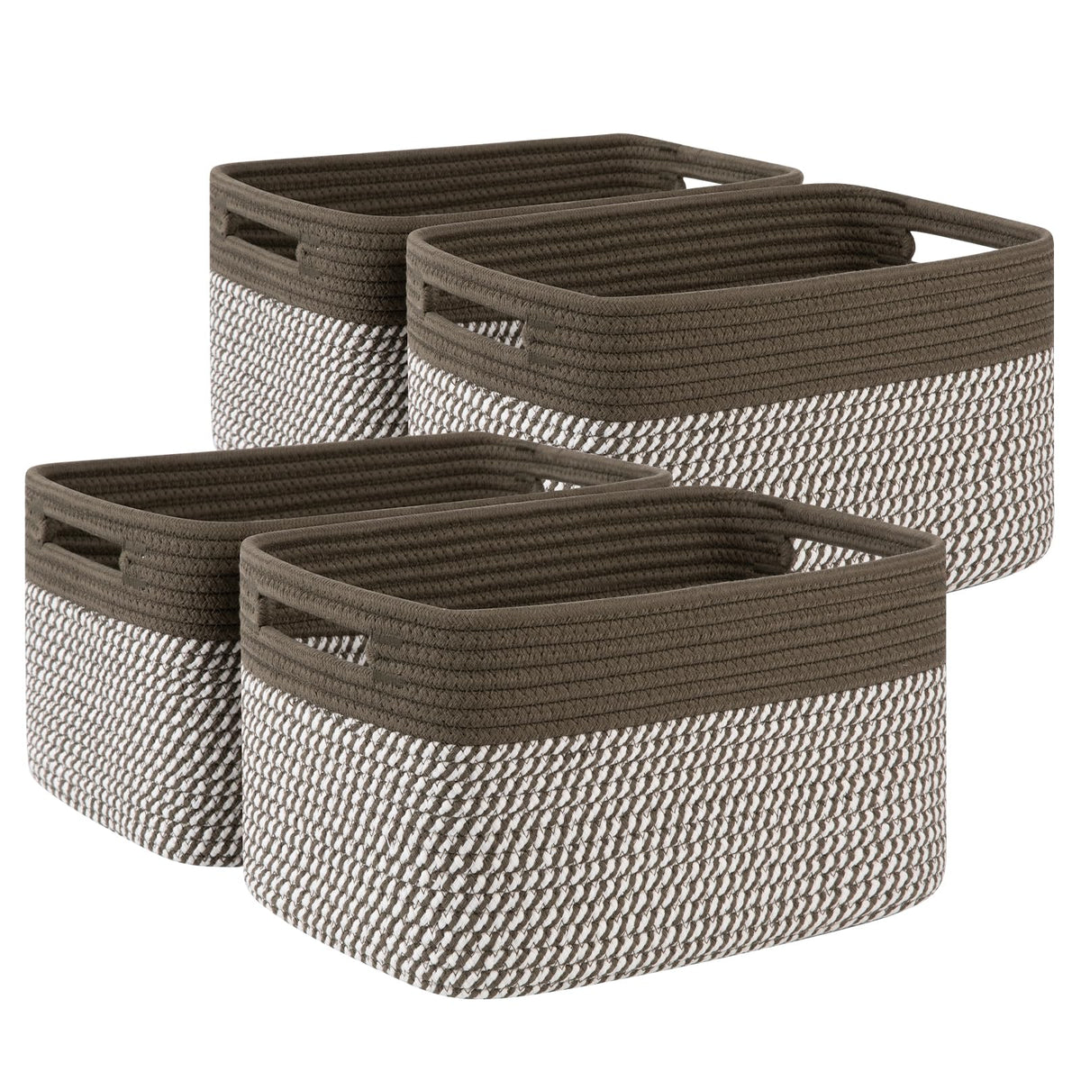4 Pack Storage Baskets for Organizing, Woven Baskets for Shelves - Perfect for Toys, Books, Towels, and Clothes, Durable Gift Basket Bins Toy Storage, 12.7''Lx9''Wx7.8''H, Brown & White