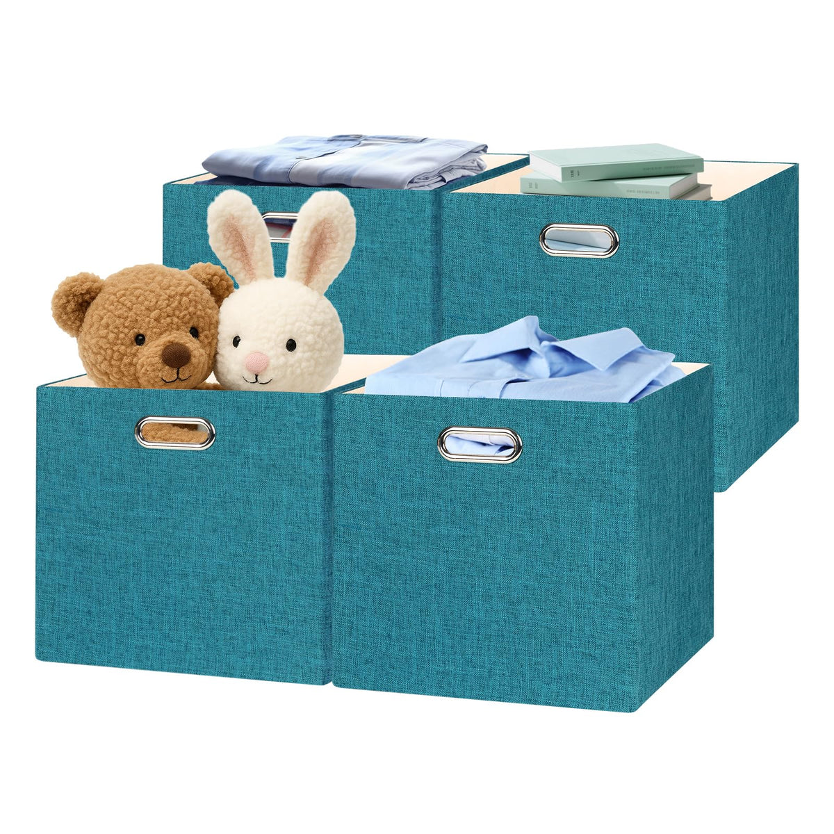 Posprica 3X Thicker Fabric Storage Cubes 13 inch Collapsible Storage Bins for Organization, Cubby Storage Baskets for Organizing Shelf Cabinet Bookcase Boxes, Set of 4, Coffee