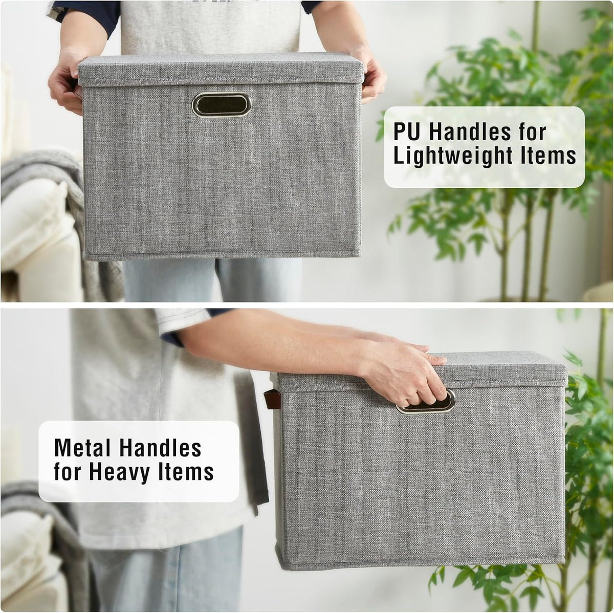 17" Large Fabric Storage Box with Lids, 3-Pack, Gray