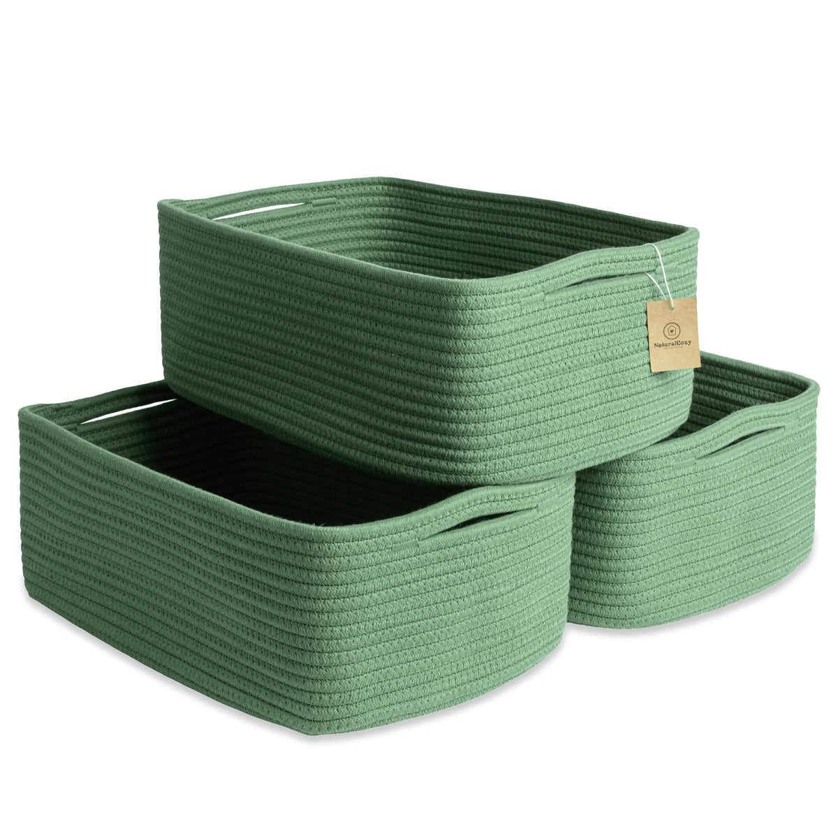 Woven Rope Baskets for Organizing, 3 Pack, 15.5 x 11 x 5.5" Storage Bins