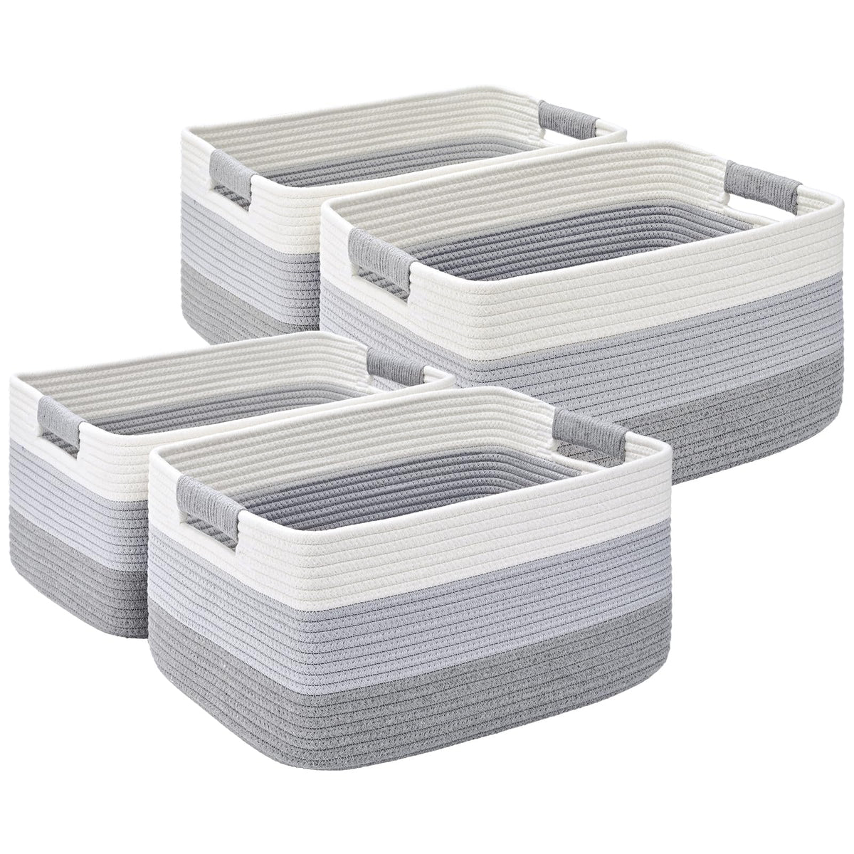 2 Pack Large Storage Basket for Organizing, 17.5"x13"x7" Woven Basket for Shelves, Closet Cube Storage Bins with Wrapped Handle, Cotton Rope Baskets for Kitchen, Clothes, Toys (Natural)