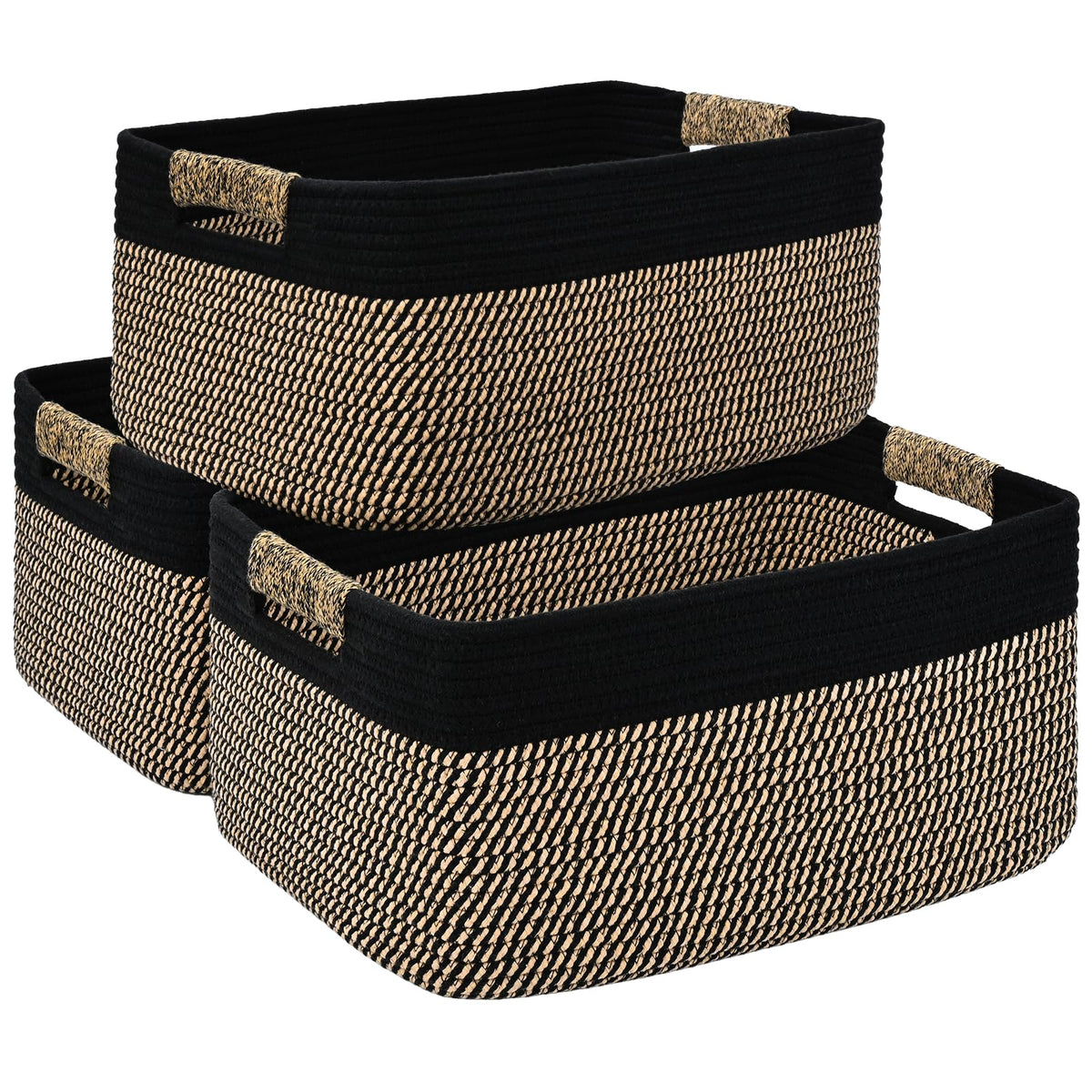 2 Pack Large Storage Basket for Organizing, 17.5"x13"x7" Woven Basket for Shelves, Closet Cube Storage Bins with Wrapped Handle, Cotton Rope Baskets for Kitchen, Clothes, Toys (Natural)